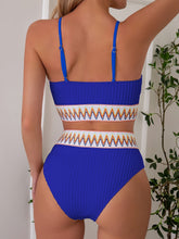 Load image into Gallery viewer, Bikini Scoop Neck High Waist 2 Piece Swimsuit for Women – Chic Solid Color Bikini Set with Contrast Band Detail – Stretchy Comfortable Flattering Swimwear for Beach Pool and Summer Vacation