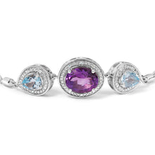 Load image into Gallery viewer, .925 Sterling Silver Oval Amethyst and Pear Blue Topaz with Diamond Accent Lariat 4â€-10†Adjustable Bolo Bracelet (H-I Color, SI1-SI2 Clarity)