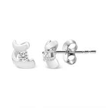 Load image into Gallery viewer, 10K White Gold 1/10 Cttw Round Brilliant-Cut Diamond Espira Swirls Solitaire Push Back Stud Earrings (I-J Color, I1-I2 Clarity)