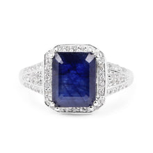 将图片加载到图库查看器,4.80 Carat Glass Filled Sapphire and White Topaz .925 Sterling Silver Ring