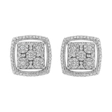Load image into Gallery viewer, .925 Sterling Silver 3/8 Cttw Miracle Set Round Diamond Double Halo Cluster Earrings (I-J Color, I2-I3 Clarity)