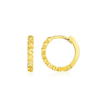 Load image into Gallery viewer, 14k Yellow Gold Petite Textured Round Hoop Earrings