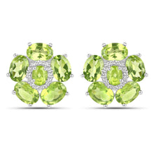 Load image into Gallery viewer, 18K White Gold Plated 9.26 Carat Genuine Peridot and White Topaz .925 Sterling Silver Earrings