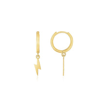 Load image into Gallery viewer, 14K Yellow Gold Lighting Bolt Drop Hoop Earrings