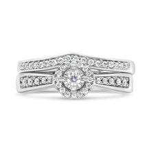 Load image into Gallery viewer, .925 Sterling Silver 1/3 Cttw Diamond Halo and Pave Shank Engagement Ring Set (I-J Color, I3 Clarity) - Ring Size 7
