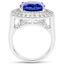 Load image into Gallery viewer, 10.79 Carat Genuine Tanzanite and White Diamond 18K White Gold Ring
