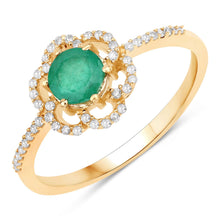 Load image into Gallery viewer, 0.55 Carat Genuine Zambian Emerald and White Diamond 14K Yellow Gold Ring