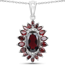 Load image into Gallery viewer, 20.24 Carat Genuine Garnet .925 Sterling Silver 3 Piece Jewelry Set (Ring, Earrings, and Pendant w/ Chain)
