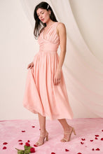 Load image into Gallery viewer, Ruched V-Neck Sleeveless Midi Dress For Women – Elegant and Chic Dress with Flattering Ruched Detailing and Sophisticated V-Neck