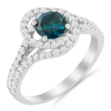 Load image into Gallery viewer, 14K White Gold 1-1/3 Cttw White & Blue Diamond Interweaving Double Halo Cocktail Statement Ring (G-H and Fancy Blue Color, SI2-I1 Clarity) - Size 6