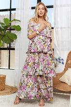 Load image into Gallery viewer, Layered Floral Off-Shoulder Short Sleeve Maxi Dress β Elegant Off-Shoulder Maxi Dress with Layered Floral Pattern for a Romantic Look