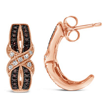 Load image into Gallery viewer, 10K Rose Gold 1/3 Cttw White and Brown Diamond Milgrain Criss Cross J-Hoop Earrings (I-J Color, I1-I2 Clarity)