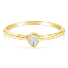 Load image into Gallery viewer, 14K Yellow Gold Plated .925 Sterling Silver 1/20 Carat Diamond Teardrop Pear-Shaped Miracle Set Petite Fashion Ring (J-K Color, I1-I2 Clarity) - Size 6