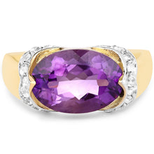 将图片加载到图库查看器,14K Yellow Gold Plated 4.98 Carat Genuine Amethyst and White Topaz .925 Sterling Silver Ring