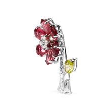 将图片加载到图库查看器,18K White Gold 1/3 Cttw Diamond, Pink Tourmaline, and Green Peridot Flower and Leaf Tulip Brooch Pin (H-I Color, VS2-SI1)