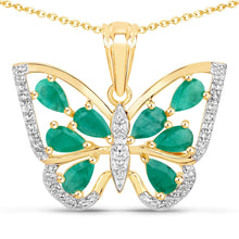 Load image into Gallery viewer, 1.91 Carat Genuine Emerald and White Zircon .925 Sterling Silver Pendant