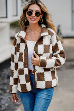 Load image into Gallery viewer, Elegant Checkered Snap Down Long Sleeve Teddy Jacket Soft & Warm Colorful Jacket