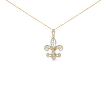 Load image into Gallery viewer, 14K Yellow Gold 1.00 Cttw Round Diamond Fleur De Lis 18" Pendant Necklace (H-I Color, SI2-I1 Clarity)