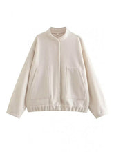 将图片加载到图库查看器,Autumn Casual Full Size Drop Shoulder Snap Down Jacket with Buttoned Front and Pockets