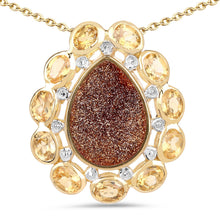 Load image into Gallery viewer, 14K Yellow Gold Plated 5.14 Carat Genuine Red Droozi and Citrine .925 Sterling Silver Pendant