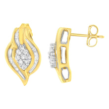 Load image into Gallery viewer, 10K Yellow Gold 1/3 cttw Round-Cut Diamond Cluster and Swirl Stud Earrings (J-K Clarity, I2-I3 Color)