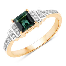 Load image into Gallery viewer, 0.72 Carat Genuine Green Tourmaline and White Diamond 14K Yellow Gold Ring