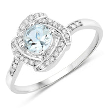 将图片加载到图库查看器,0.46 Carat Genuine Aquamarine and White Diamond 14K White Gold Ring