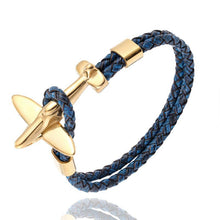 将图片加载到图库查看器,Stainless Steel Gold Aviation Airplane Anchor Bracelets For Men and Women In Retro Leather Bracelet Air Force Style Homme Jewelry Style