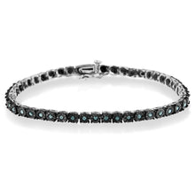 将图片加载到图库查看器,Black Rhodium Plated .925 Sterling Silver 1.0 Cttw Diamond Miracle Tennis Bracelet (Enhanced Blue Color, I3 Clarity) - 7"