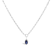 Load image into Gallery viewer, 10K White Gold 6x4 mm Oval Blue Sapphire Solitaire Paperclip Pendant Necklace - 18" Inches