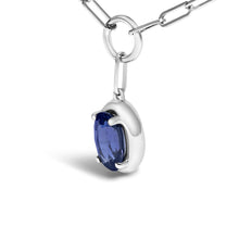 Load image into Gallery viewer, 10K White Gold 6x4 mm Oval Blue Sapphire Solitaire Paperclip Pendant Necklace - 18" Inches
