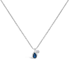 Load image into Gallery viewer, 14K White Gold 6x4mm Pear Blue Sapphire and Diamond Accent Charm Pendant Necklace - 18" Inches