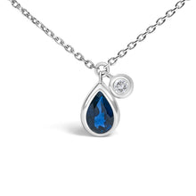 Load image into Gallery viewer, 14K White Gold 6x4mm Pear Blue Sapphire and Diamond Accent Charm Pendant Necklace - 18" Inches
