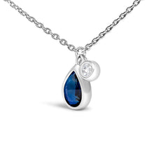 Load image into Gallery viewer, 14K White Gold 6x4mm Pear Blue Sapphire and Diamond Accent Charm Pendant Necklace - 18" Inches