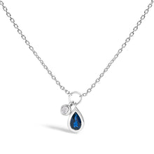 将图片加载到图库查看器,10K White Gold 6x4 mm Pear Blue Sapphire and Diamond Accent Charm Pendant Necklace - 18" Inches