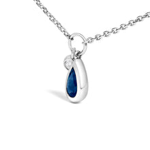 将图片加载到图库查看器,10K White Gold 6x4 mm Pear Blue Sapphire and Diamond Accent Charm Pendant Necklace - 18" Inches