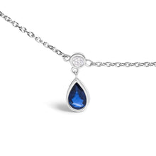 Load image into Gallery viewer, 10K White Gold Dangling 5x3 mm Pear Blue Sapphire and Diamond Station Necklace - 18" Inches