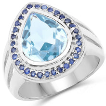 Load image into Gallery viewer, 5.42 Carat Genuine Blue Topaz and Blue Sapphire .925 Sterling Silver Ring