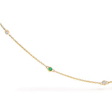 Load image into Gallery viewer, 14K Yellow Gold Bezel Set Alternating Green Emerald and Diamond Station Necklace - 18" Inches
