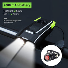 Load image into Gallery viewer, Bicycle Front Light USB Rechargeable Smart Headlight With Horn LED Bike Lamp Headlight Waterproof Bicycle Light With Horn Speaker Touch Switch USB Power Display 4000mAh