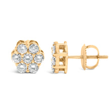 将图片加载到图库查看器,14K Yellow Gold 3/4 Cttw 7 Stone Floral Cluster Round Brilliant Cut Diamond Stud Earrings with Screw Backs (I-J Color, SI2-I1 Clarity)