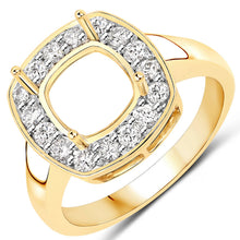 Load image into Gallery viewer, 0.48 Carat Genuine White Diamond 14K Yellow Gold Semi Mount Ring - holds 8x8mm Cushion Gemstone