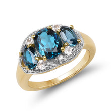 Load image into Gallery viewer, 14K Yellow Gold Plated 2.77 Carat Genuine London Blue Topaz and White Topaz .925 Sterling Silver Ring