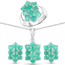 Load image into Gallery viewer, 6.60 Carat Genuine Emerald .925 Sterling Silver 3 Piece Jewelry Set (Ring, Earrings, and Pendant w/ Chain)
