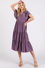 Load image into Gallery viewer, Ruffle Sleeve Collared V Neck Tiered Midi Dress For Women β Elegant and Feminine Dress with Ruffled Sleeves and Tiered Design
