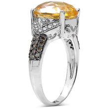 Load image into Gallery viewer, 4.69 Carat Genuine Citrine, Champagne Diamond & White Diamond .925 Sterling Silver Ring