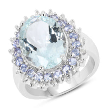 Load image into Gallery viewer, 5.30 Carat Genuine Aquamarine, Tanzanite & White Topaz .925 Sterling Silver Ring