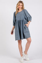 Load image into Gallery viewer, Washed Round Neck Puff Sleeve Denim Dress โ Casual, Vintage-Inspired, Comfortable & Chic, Effortlessly Stylish, Classic Denim Dress