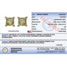 Load image into Gallery viewer, IGI Certified 14k Yellow Gold 1/3 Cttw 4-Prong Set Princess-Cut Solitaire Diamond Push Back Stud Earrings (Q-R Color, I1-I2 Clarity)