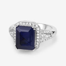 将图片加载到图库查看器,4.80 Carat Glass Filled Sapphire and White Topaz .925 Sterling Silver Ring